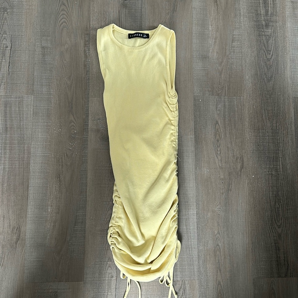 Lioness Baby Yellow scrunch tie dress